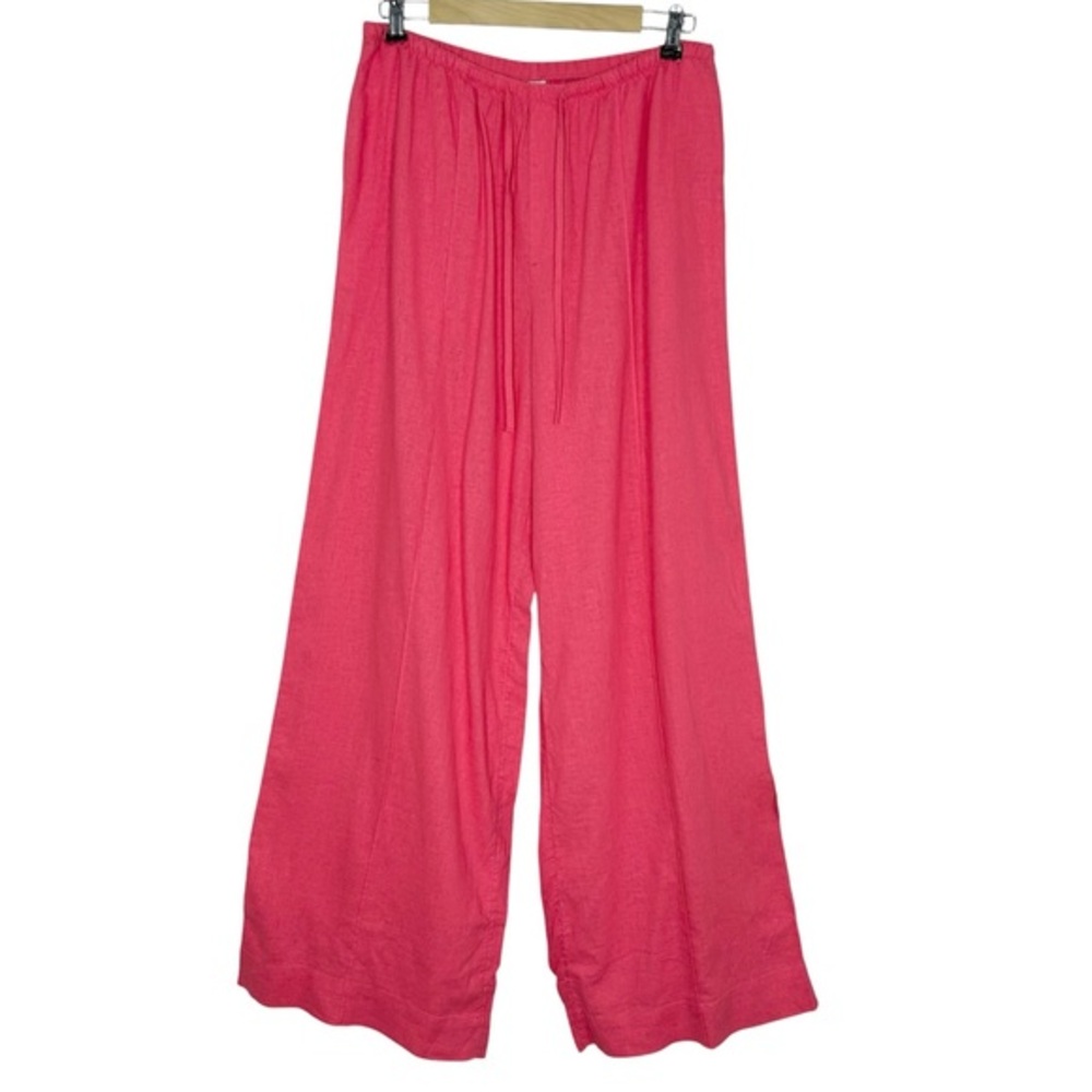 A New Day Linen Blend Pink Beach Resort Vacation Adjust Waist Wide‎ Leg Pants M